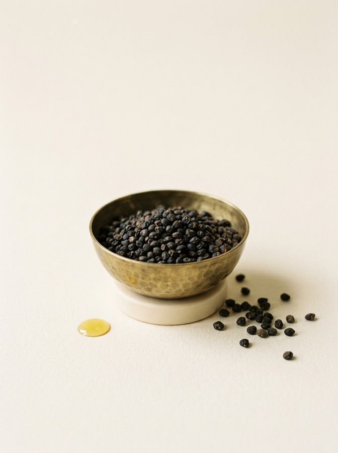 Babchi seeds in a brass bowl
