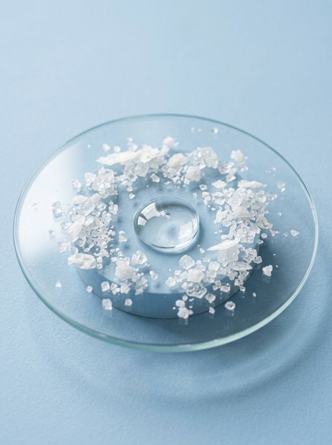 Clear crystals on a glass plate