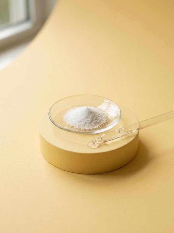 Niacinamide powder in a glass dish