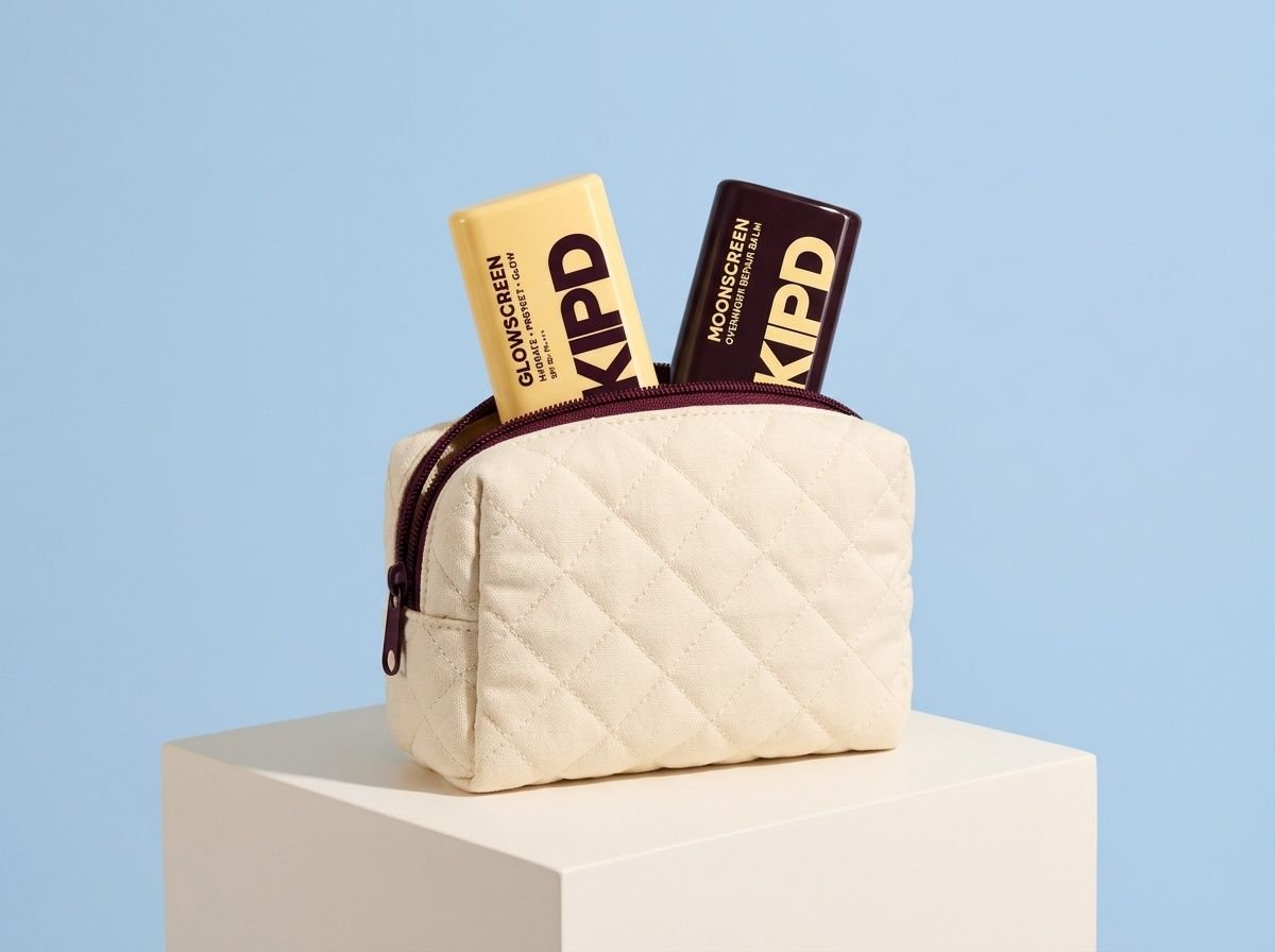 Both sticks in a quilted pouch